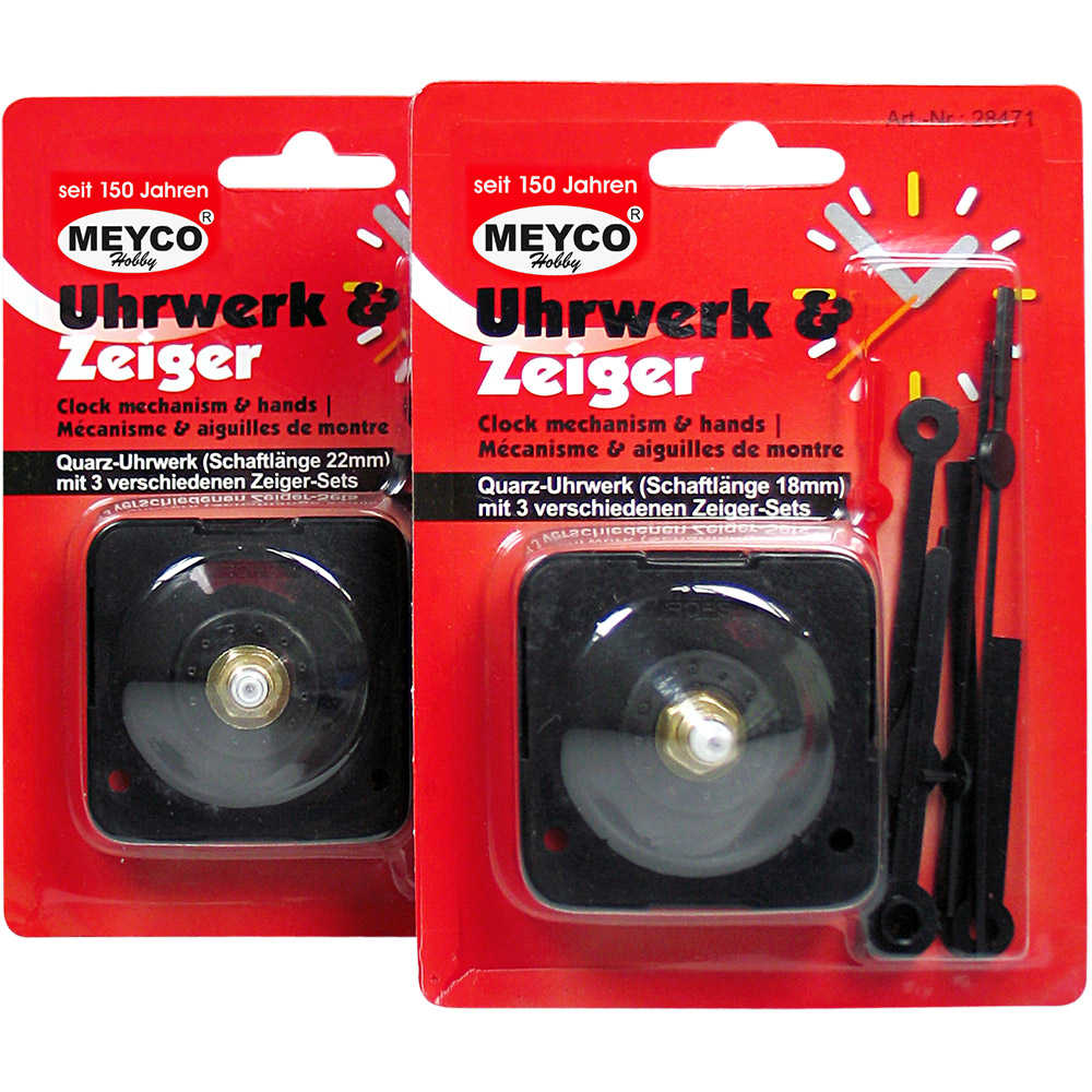 23188-190 Uhrwerk inkl. 3 Zeigersets Schaftlängen: 12 mm / 18 mm oder 22 mm