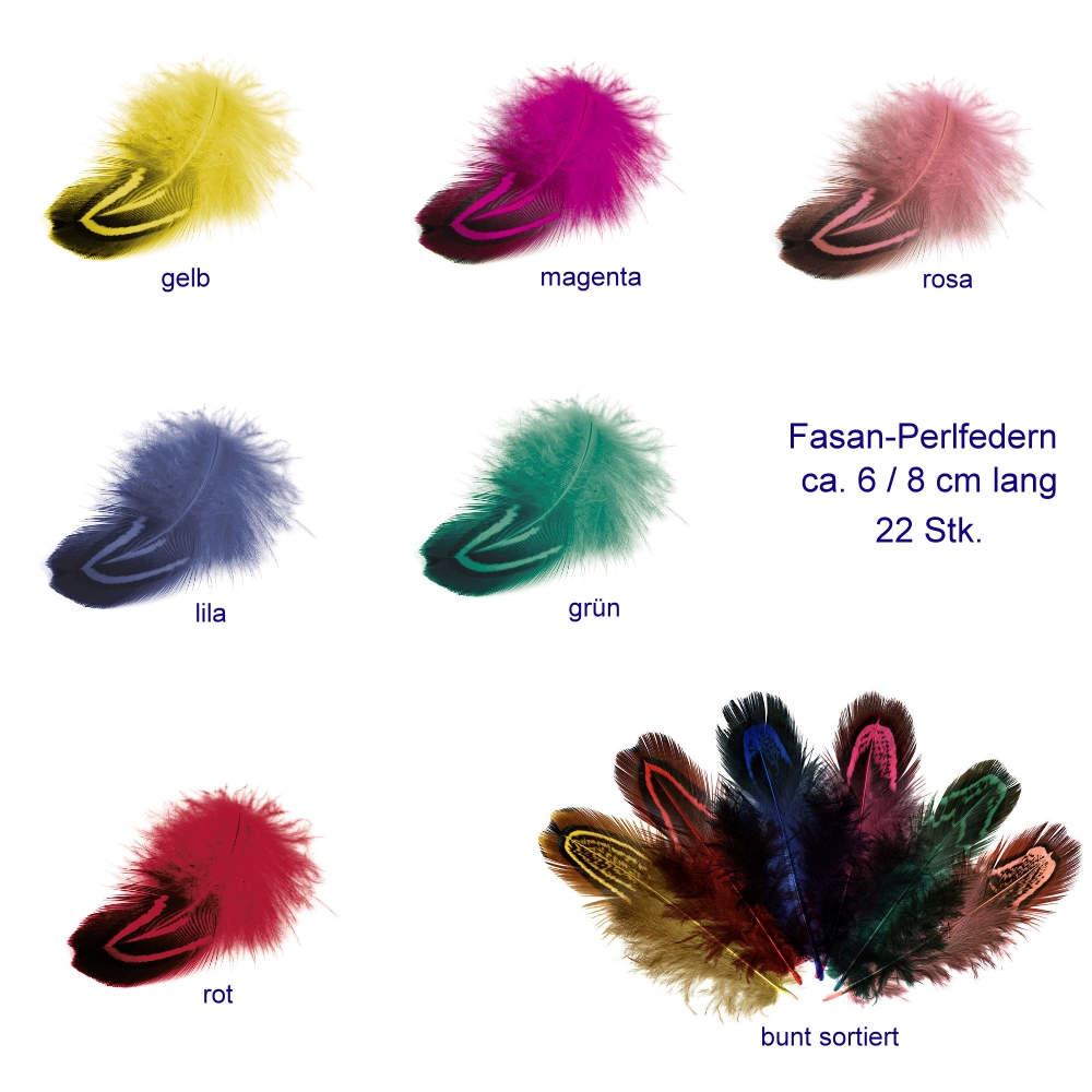 23443 Fasan-Perlfedern - ca. 6 - 8 cm lang / 22 Stück in vielen versch. Farben