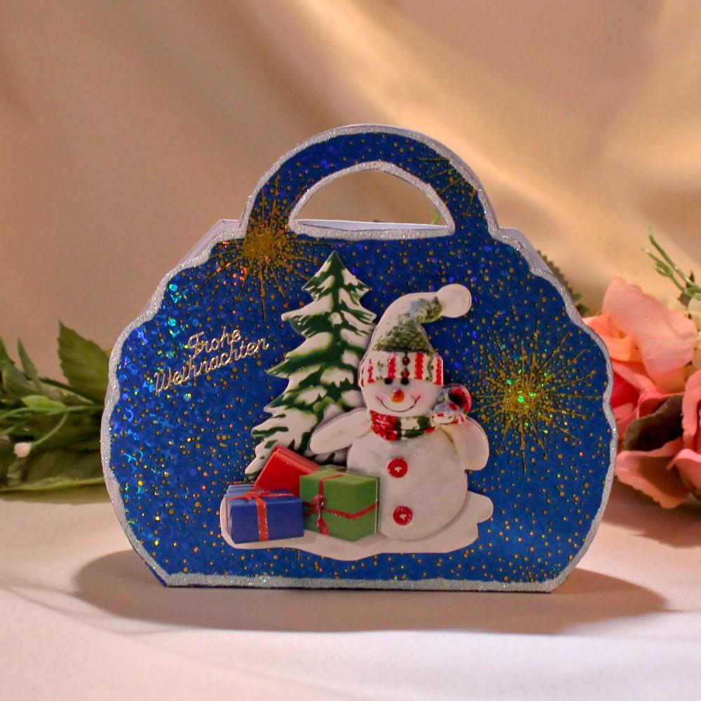 10415 Geschenktasche zum Weihnachtsfest - Schneemann - Blau/ Gold - laminiert