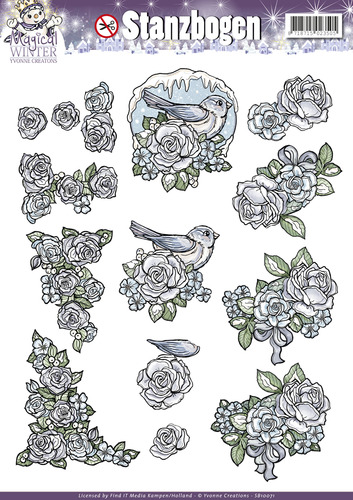 21535 Rosen & Vogel - Magical Winter - 3D - Stanzbogen SB10071