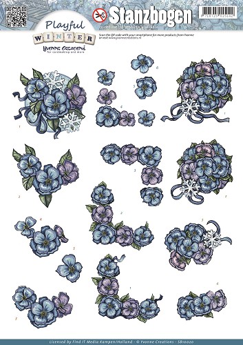 21515 3D - Stanzbogen - Playful Winter - Winterblumen - SB10020