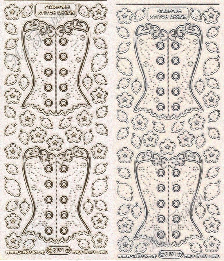 Stitch Design - Corset - Transparente Sticker mit Glitter- / Glitzereffekt in Gold oder Silber - For