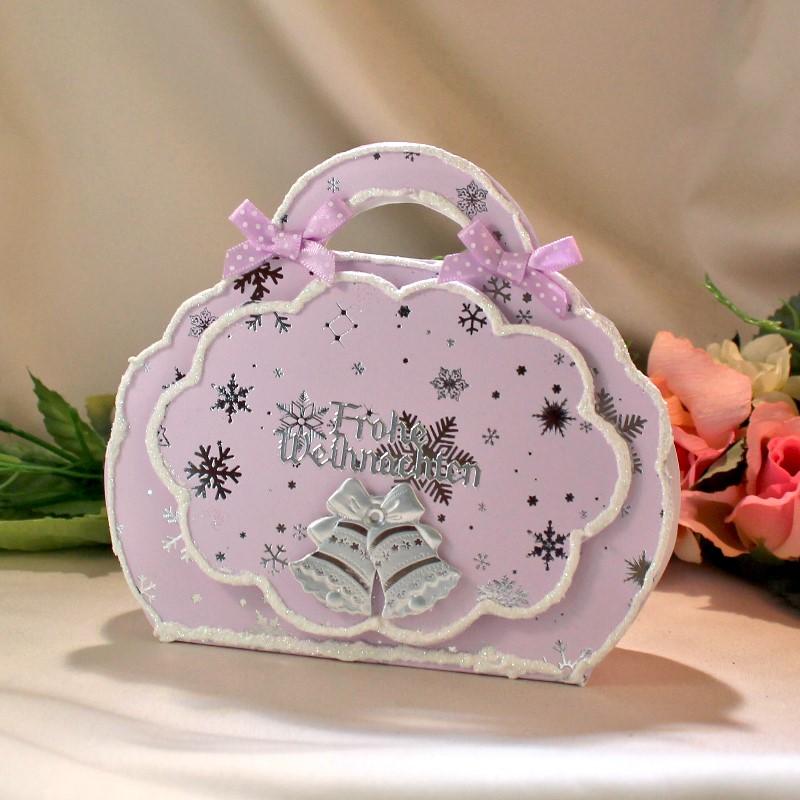 10407 Geschenktasche zum Weihnachtsfest - Rosa / Silber - laminiert