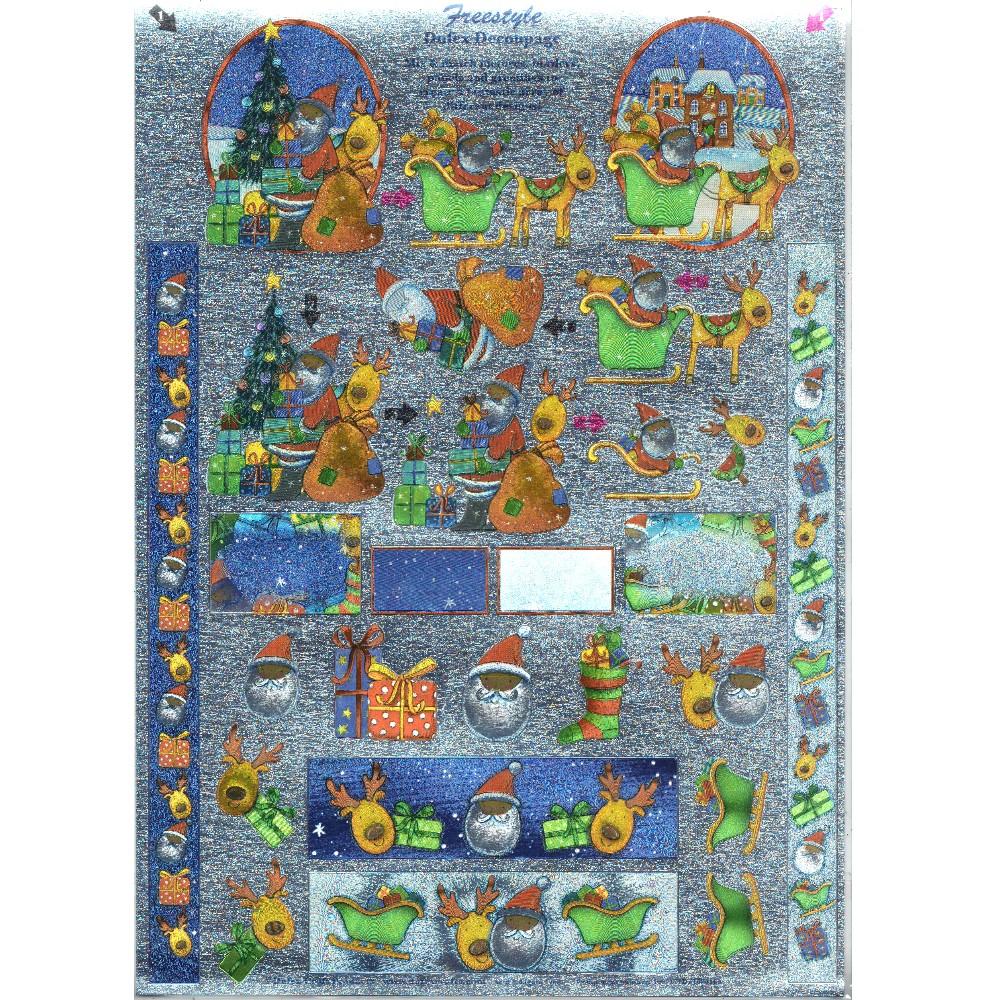 Weihnachtsmann mit Rentier - 3D - Metallic - Stanzbogen