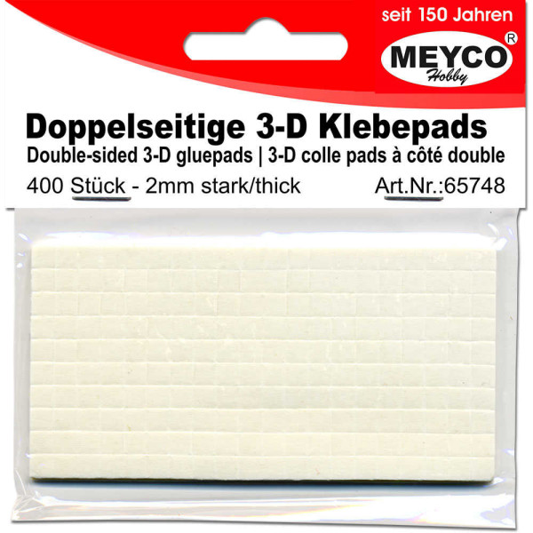 3-D Klebepads-Abstandshalter / Foampads - 5x5x2 mm - selbstklebend, weiß