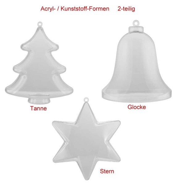 Acryl- / Kunststoffform 2-teilig - Glocke, Stern oder Tanne