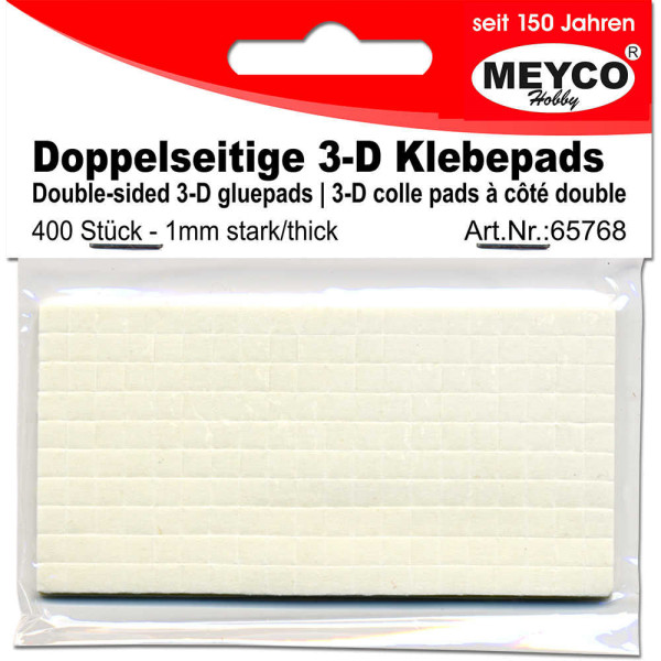 3-D Klebepads-Abstandshalter / Foampads - 5x5x1 mm - selbstklebend, weiß