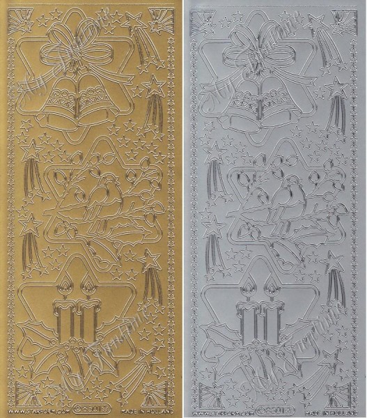 Weihnachtsmotive im Stern - Sticker in Gold oder Silber - Format 10x23cm